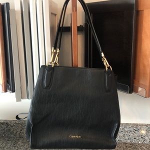 Calvin Klein black leather handbag & gold accent